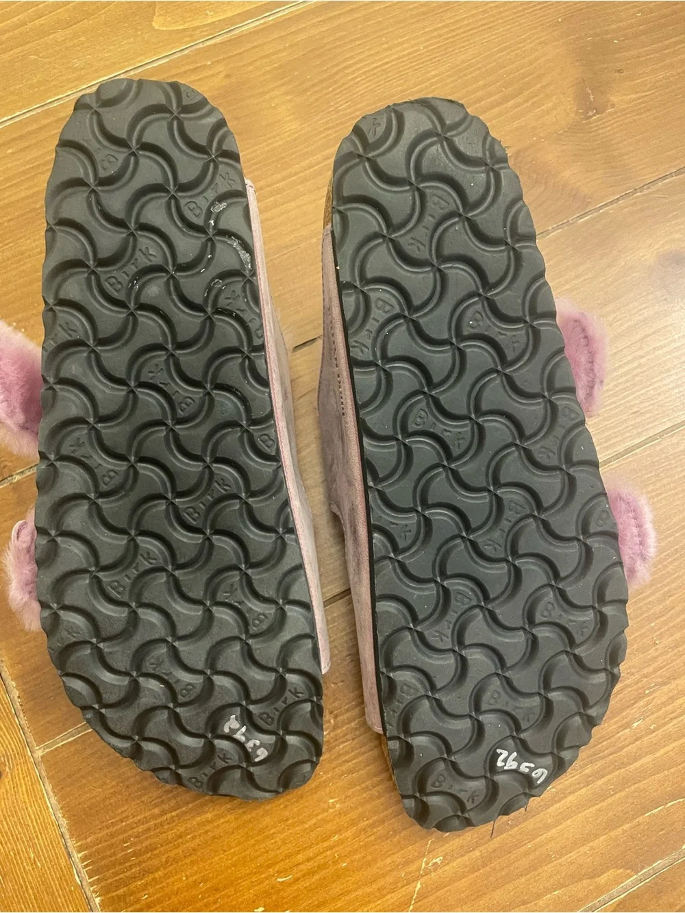 Birkenstock Fuzzy Double-Buckle Slides in Mauve Pink - Picture 5 of 5